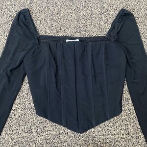 Princess Polly Black Corset Long Sleeve Lace Trim Mesh Sleeves Party Top